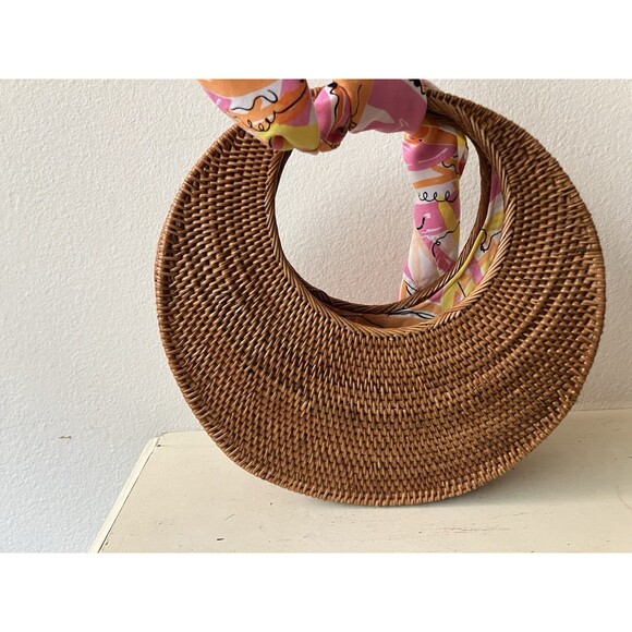 Vera For Anthropologie Sigrid Scarf Clutch Rattan Purse Handbag Pink Scarf - Picture 8 of 16